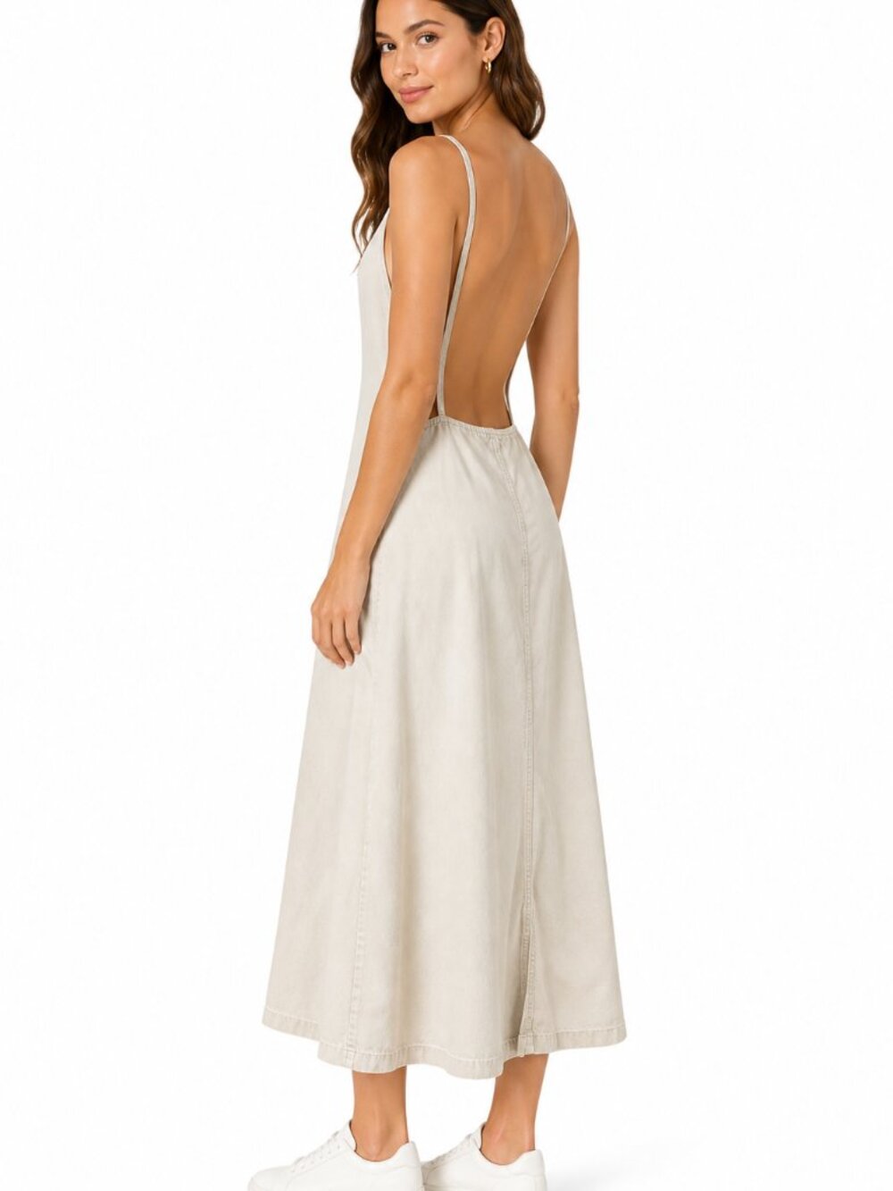Denim & Co Cream Maxi Dress Sleeveless Minimalist A Line M
